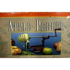 Apple Peeler Back to Basics A505 Cast Iron Suction Base Wood Handle Vintage